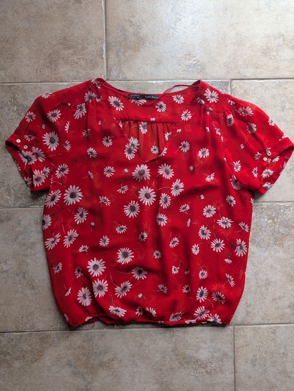 Orange Sheer T-shirt/Top With Daisies print